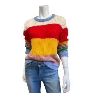 ENGLISH FACTORY Colorblock Striped Knit Sweater Red Yellow Blue XS